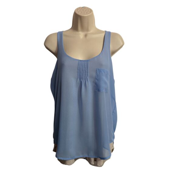 Eclair Blue Sheer Layer With Taupe Inner Layer Scoop Neck Tank Top Size M - Picture 3 of 9